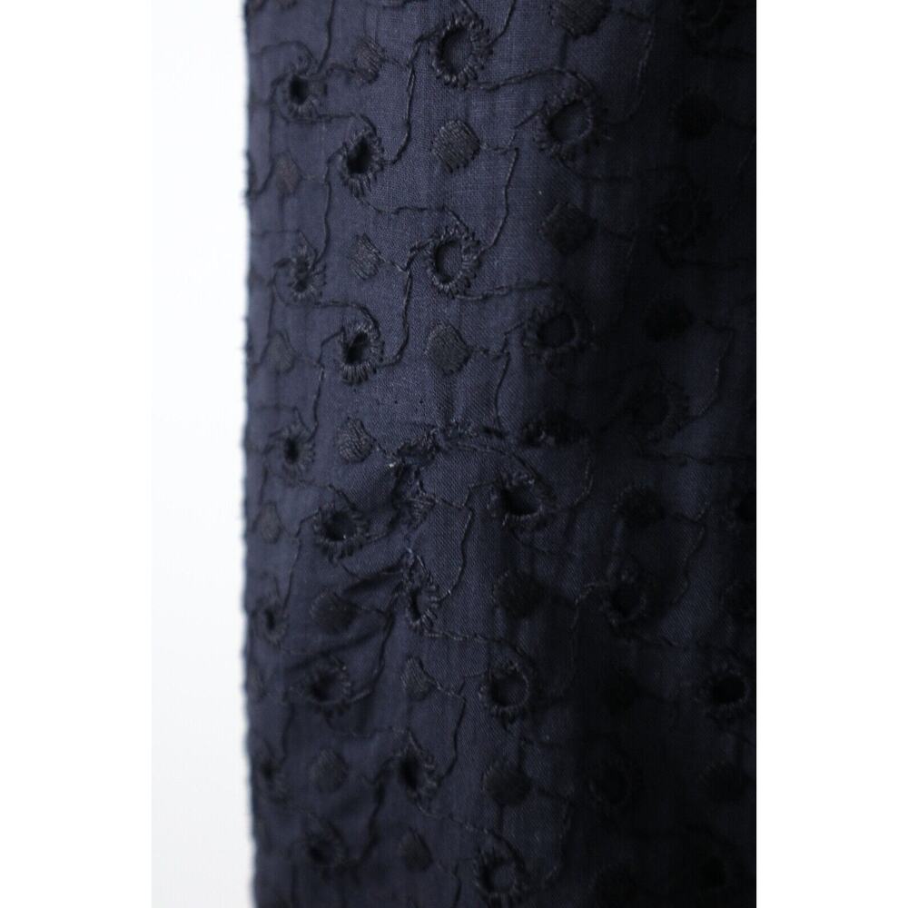 Vintage 1950s Size XL Eyelet Cotton Day Dress Midi Tea Length Short Sleeve Black - Picture 12 of 12